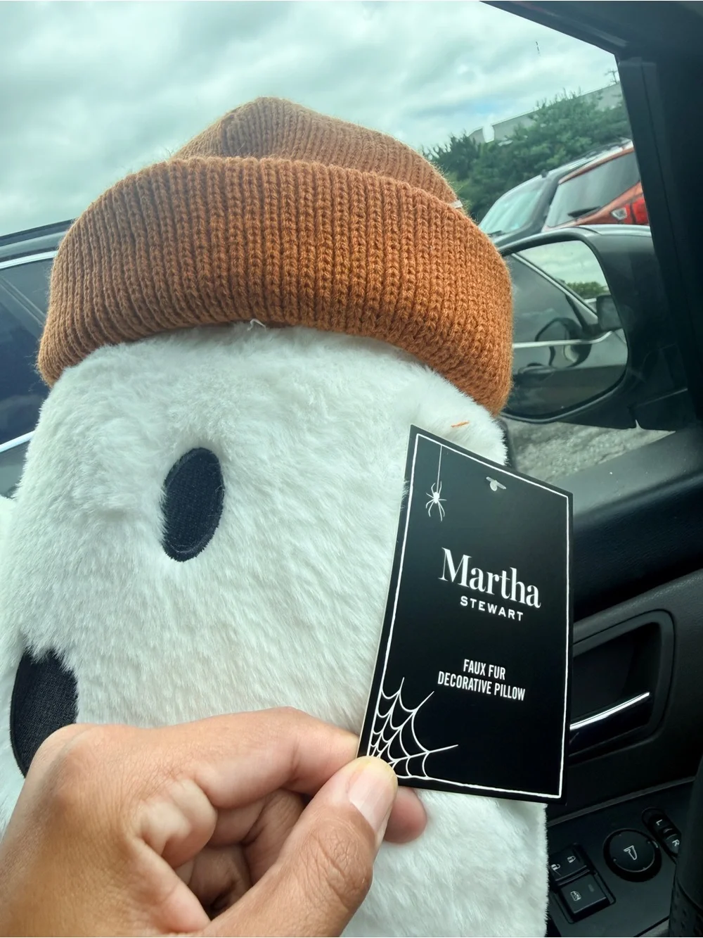 Martha Stewart Ghost with football and beanie throw pillow.